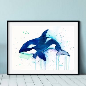 Killer Whale Orca Watercolor Art Print, Whale Art, Whale Painting, Orca Art, Sea Creatures, Nursery Art Print, Orca Painting, Whale Wall Art image 1