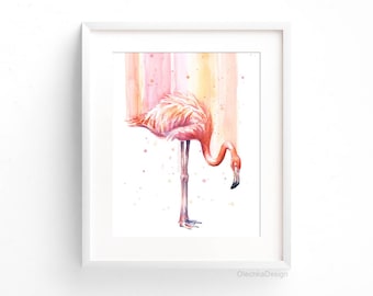 Flamingo Watercolor, Flamingo Print, Flamingo Wall Art, Pink Flamingo, Tropical Bird, Flamingo Decor, Giclee Art Print, Flamingo Artwork