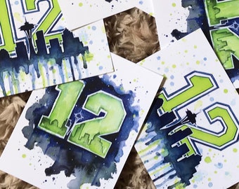 Seattle Postcards, Seattle Art, Seattle Gift, Seattle Painting, 12th Man Gift, Seattle Watercolor, Space Needle Cards, Postcards, Set of 6
