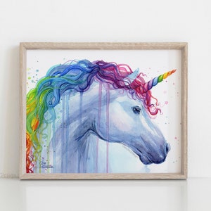 Unicórnio Arco-Íris, Arte de Parede de Unicórnio, Impressão de Arte de Unicórnio, Unicórnio em Aquarela, Impressão de Unicórnio, Arte de Unicórnio em Aquarela Arco-Íris, Arte para Quarto de Bebê com Arco-Íris