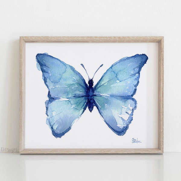 Butterfly Wall Art, Butterfly Print, Blue Butterfly, Butterfly Watercolor, Butterfly Art Print, Blue Butterfly Painting, Giclee Art Print