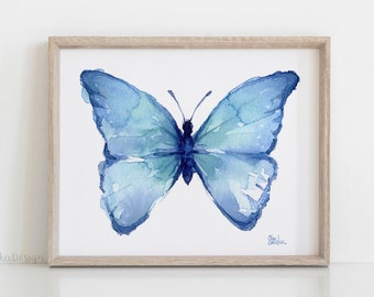 Butterfly Wall Art, Butterfly Print, Blue Butterfly, Butterfly Watercolor, Butterfly Art Print, Blue Butterfly Painting, Giclee Art Print