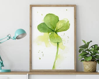 Clover Wall Art, Clover Art, Clover Print, Four Leaf Clover, Lucky Charm, Plant Wall Art, Shamrock, St Patrick's Day Art, Clover Decor