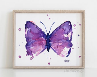 Butterfly Art, Butterfly Watercolor Painting, Abstract Butterfly, Purple Butterfly, Watercolor Art Print, Butterfly Print, Butterfly Art