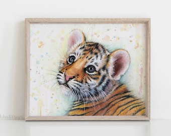 Tiger Kunstdruck, Tiger Wandkunst, Baby Tiger Aquarell Malerei, Baby Junge Kinderzimmer, Baby Mädchen Kinderzimmer, Dschungel Tier, Baby Tiger, Baby Tier