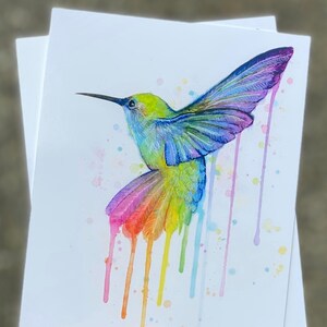 Cartes postales, Cartes postales Colibri, Cartes Colibri, Aquarelle animalière, Cartes postales arc-en-ciel, Aquarelle, Cartes postales Animaux fantaisistes