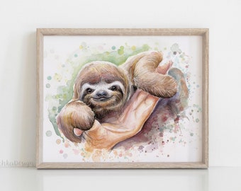 Sloth Art, Sloth print, Baby Sloth Art, Baby Nursery Wall Art, Kids Room, Sloth Painting, Cute Sloth Art, Sloth Gift, Animal Watercolor