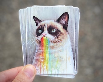Grumpy Cat Vinyl Stickers, Funny Watercolor Art, Stocking Stuffer