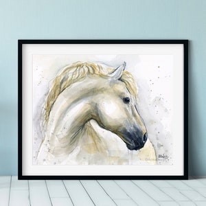 White Horse Watercolor Painting Art Print, Animal Wall Art image 2