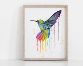 Hummingbird Print, Hummingbird Wall Art, Rainbow Hummingbird, Colorful Hummingbird, Watercolor Hummingbird, Animal Watercolor, Nursery Art