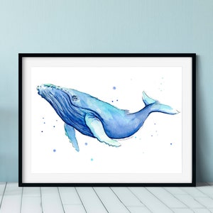 Humpback Whale Art, Whale Watercolor Print, Whale Art, Whale Painting, Blue Whale, Sea Creatures, Nursery Art Print, Whale Print