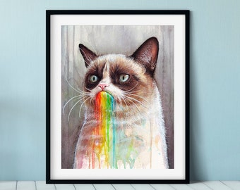 Grumpy Cat Art, Grumpy Cat Gift, Grumpy Cat Painting, Grumpy Cat Wall Art, Cat Art Print, Watercolor Cat, Meme Art, Funny Cat Art