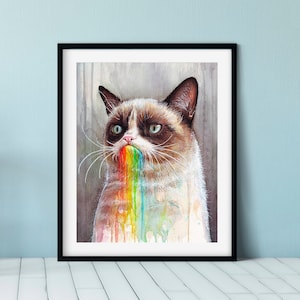 Grumpy Cat Art, Grumpy Cat Gift, Grumpy Cat Painting, Grumpy Cat Wall Art, Cat Art Print, Watercolor Cat, Meme Art, Funny Cat Art