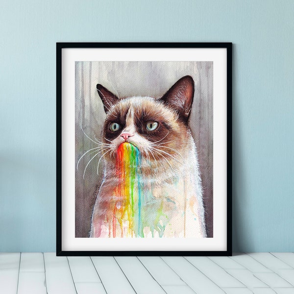 Grumpy Cat Art, Grumpy Cat Gift, Grumpy Cat Painting, Grumpy Cat Wall Art, Cat Art Print, Watercolor Cat, Meme Art, Funny Cat Art