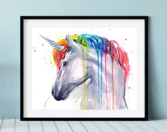 Unicorn Art, Unicorn Print, Watercolor Unicorn, Colorful Unicorn, Unicorn Wall Art, Unicorn Watercolor, Magical Unicorn, Unicorn Gift