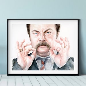 Ron Swanson Art, Ron Swanson Portrait, Parks and Rec Art, Ron Swanson Wall Art, Ron Swanson Gift, Watercolor Portrait,  Giclee Art Print