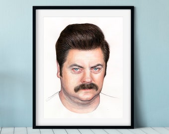 Ron Swanson Portrait, Swanson Art, Parks and Recreation Art, Watercolor Painting, Parks and Rec Gift, Giclee Art Print, Nick Offerman Art