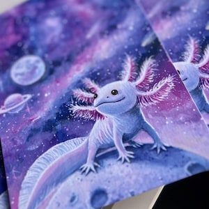 Axolotl in de ruimte ansichtkaarten, grillige axolotl kunst, cadeau axolotl liefhebbers, Galaxy Space ansichtkaarten, set van 5