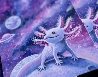 Axolotl in Space Watercolor Postcards, Galaxy Art, Set of 5