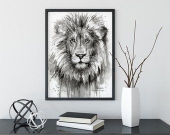 Lion Art, Lion Art Print, Lion Wall Art, Jungle Animal, Safari Animal Art, Nursery Wall Art, Lion Painting, Lion Watercolor, Giclee Print