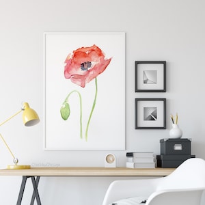 Poppy Wall Art, Poppy Print, Red Poppy Watercolor, Red Poppy Flower, Abstract Art Print of Watercolor Painting, Plants, Nature, Poppies image 3