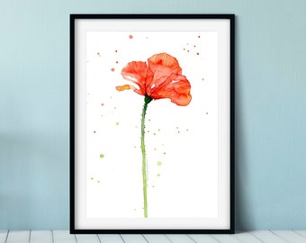 Red Poppy Watercolor Art Print, Poppy Gifts, Poppy Wall Art, Floral Print, Red Poppy Flower Painting, Watercolor Poppy Print, Abstract Poppy