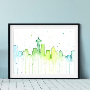 Seattle Skyline Watercolor, Seattle Wall Art, Seattle Painting, Seattle Print, Seattle Silhouette, Seattle Art Print, Space Needle, PNW Gift
