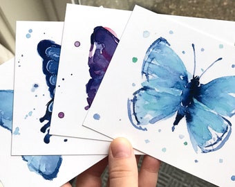 Postcards, Butterfly Postcard Set, Postcard Set, Butterfly Cards, Butterfly Watercolor, Animal Postcards, Watercolor Cards, Set of 4 Cards