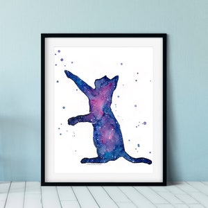 Cat Wall Art, Playful Cat, Cat Print, Silhouette, Galaxy Wall Art, Galaxy Cat, Space Cat, Watercolor Galaxy, Wall Art Galaxy Painting