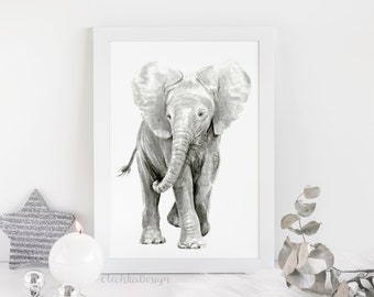 Elefant Kunst, Elefant Druck, Elefant Wandkunst, Aquarell Elefant, Elefant Kindergarten Kunst, Elefant Dekor, Baby Elefant Malerei, Giclée
