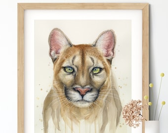 Puma Watercolor Art Print, Puma Art, Large Cat Art, Wild Cat Painting, Puma Print, Mountain Lion, Cougar Art, Big Cat Art