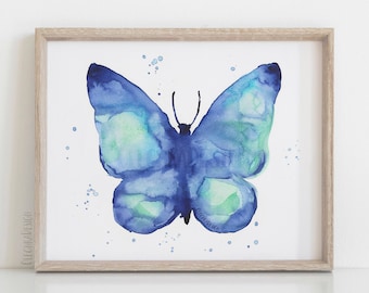 Blue Butterfly Print, Abstract Butterfly, Watercolor Butterfly Print, Butterfly Art, Butterfly Wall Art, Butterflies Painting, Giclee Print