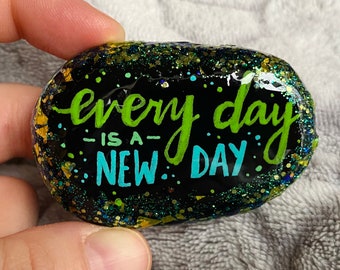 Positive Painted Rock, Calming Rock, Positive Motivation Gift, Holographic Glitter Painted Rocks, Unique Gift, Kindness Rocks, Resin Covered