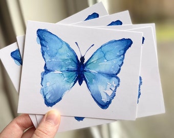 Blue Butterfly Postcard Set, Butterfly Postcards, Butterfly Cards, Butterfly Watercolor, Animal Postcards, Watercolor Cards, Set of 5 Cards