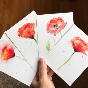 Mohnblumen Postkarten Set, Postkarten, Mohnblumen Aquarell Karten, Blumen Karten, Kunstdruck Karten, Aquarell Mohnblumen, Mohn Kunst, Set von 4