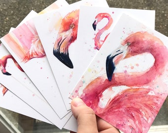 Flamingo Postcards, Watercolor Postcards, Postcard Set, Flamingo Gifts, Tropical Postcards, Animal Postcards, Flamingo Art, Set of 6 Cards