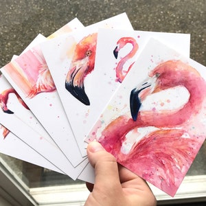 Flamingo Postkarten, Aquarell Postkarten, Postkarten Set, Flamingo Geschenke, Tropische Postkarten, Tier Postkarten, Flamingo Kunst, Set von 6 Karten
