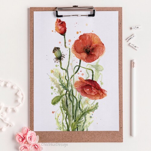 Poppy Wall Art Poppy Watercolor Poppy Art Poppy Art Print | Etsy