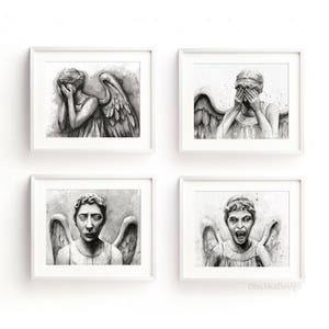 Weeping Angels Art Prints Weeping Angel Painting Doctor Who Fan Art Don't Blink Sci-Fi Geek Art Watercolor Weeping Angels - Set of 4 Prints