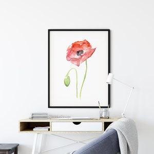 Poppy Wall Art, Poppy Print, Red Poppy Watercolor, Red Poppy Flower, Abstract Art Print of Watercolor Painting, Plants, Nature, Poppies image 5