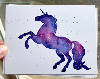 Unicorn Postcards, Galaxy Postcards, Galaxy Art, Unicorn Art, Celestial Postcards, Unicorn Card, Watercolor Cards, Colorful Cards