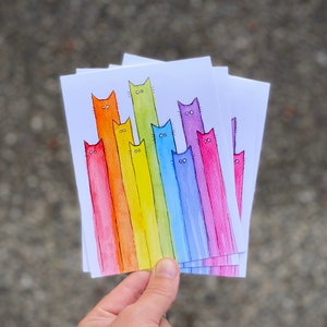 Postkarten, Regenbogen Katzen, Aquarell Postkarten, Katzen Postkarten, Tier Postkarten, lustige Postkarten, Regenbogen Postkarten