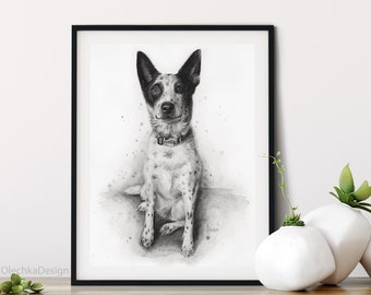 Australian Cattle Dog Art, Cattle Dog Painting, Cattle Dog Gift, Galaxy Dog, Animal Painting, Heeler Dog, Dog Art, Animal Watercolor