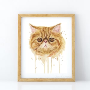 Exotic Shorthair Cat, Cat Watercolor Painting, Funny Cat Painting, Funny Cat Art, Cat Illustration, Cat Lover Gift, Cat Art