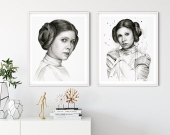 Princess Leia Art, Princess Leia Wall Art, Princess Leia Art Print, Princess Leia Gift, Rebel Princess, Leia Fan Art, Vertical Print Set