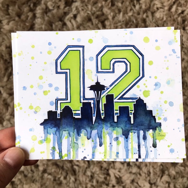 Seahawks 12th Man Seattle Postcards 12th Man Cards Watercolor Art Sports Football Fan Seattle Art Postcards, Seahawks Fan Postcards