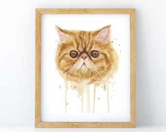 Exotic Shorthair Cat, Cat Watercolor Painting, Funny Cat Painting, Funny Cat Art, Cat Illustration, Cat Lover Gift, Cat Art