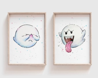 Boo Mario Aquarell Art Prints, Gamer Dekor (2er-Set)