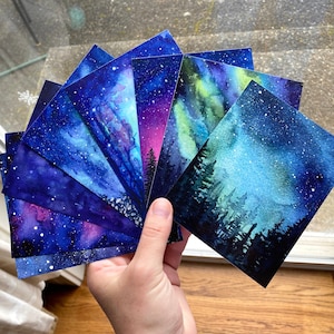 Galaxy Postkarten Set, 8 Stück Postkarten, Weihnachtspostkarten, Postkartenset, Galaxy Postkarten, Celestial Watercolor, Sternzeichen Geschenk, Bunt