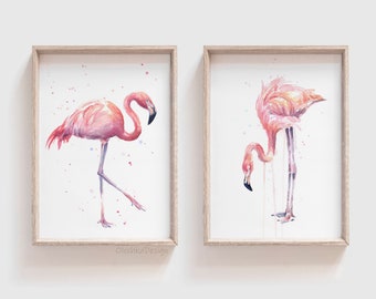 Flamingo Prints, Flamingo Art, Watercolor Prints, Watercolor Flamingos, Pink Flamingo Art, Tropical Art, Flamingo Wall Art, Giclee